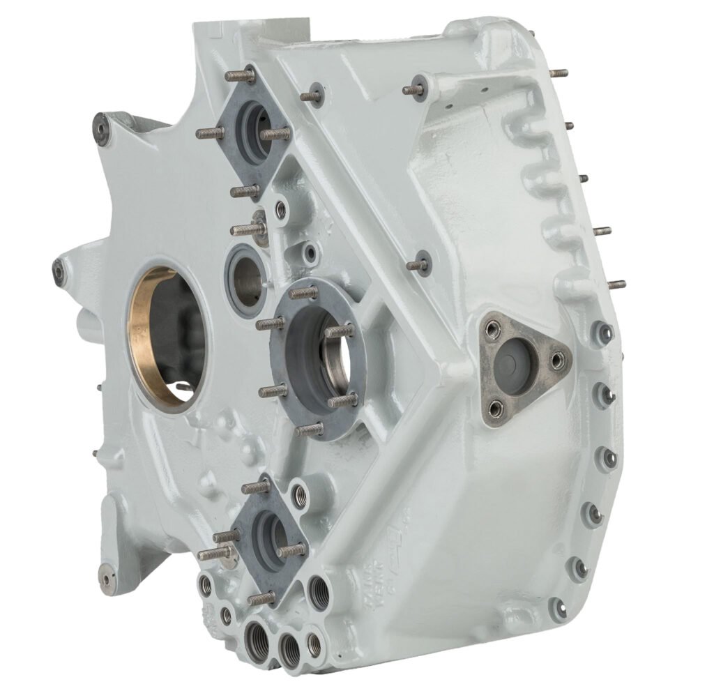 Gray mechanical housing with machined openings