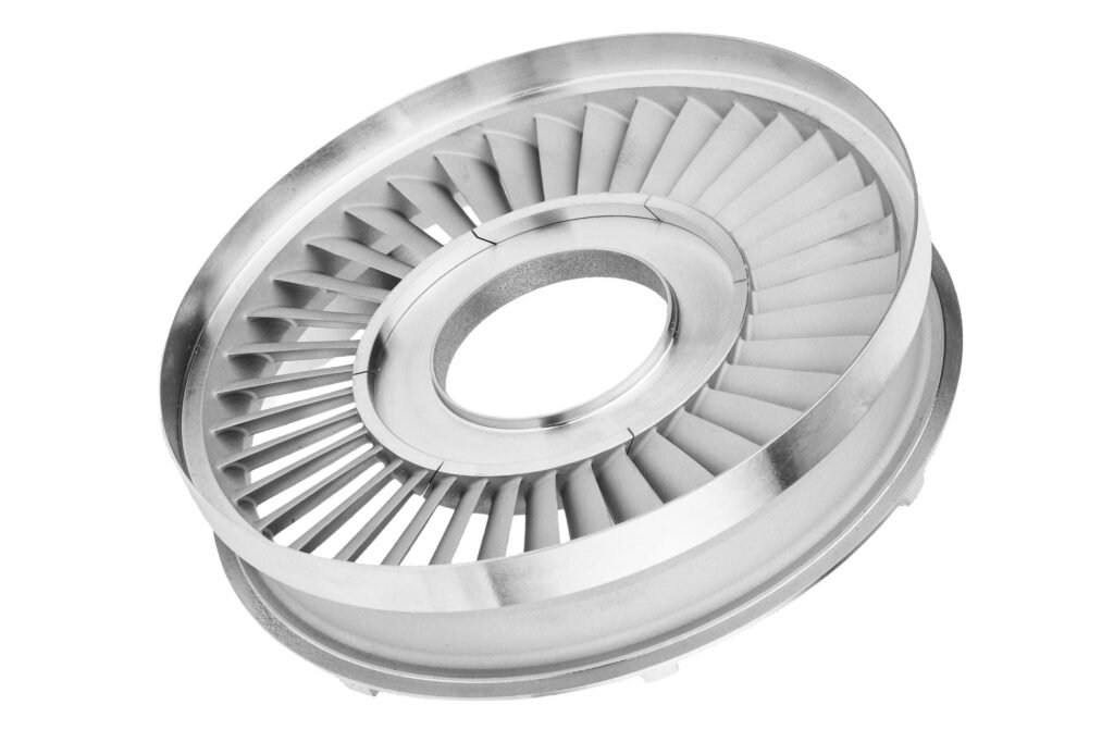 Angled view of a circular turbine component