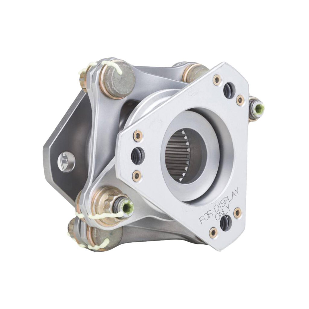 Metal flange assembly with a central splined opening