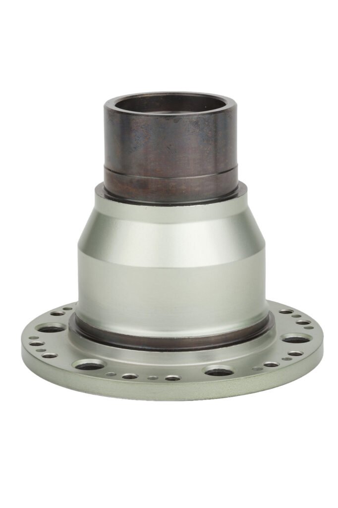 Cylindrical metal component with a broad mounting flange
