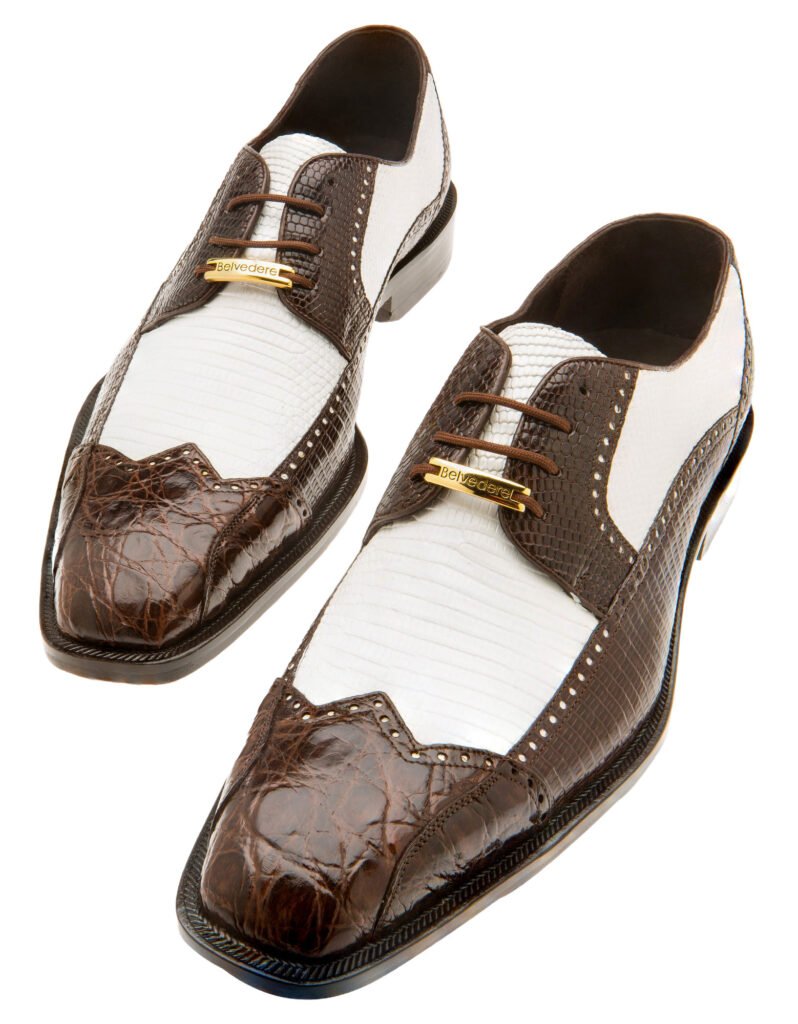 Pair of two-tone brown and white leather dress shoes