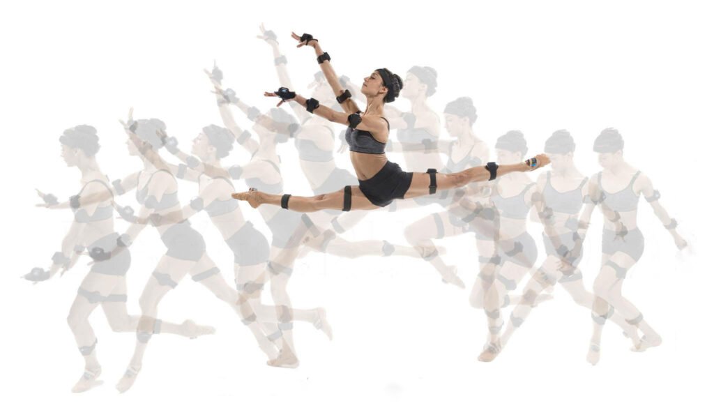 Composite sequence of a woman jumping through an athletic movement